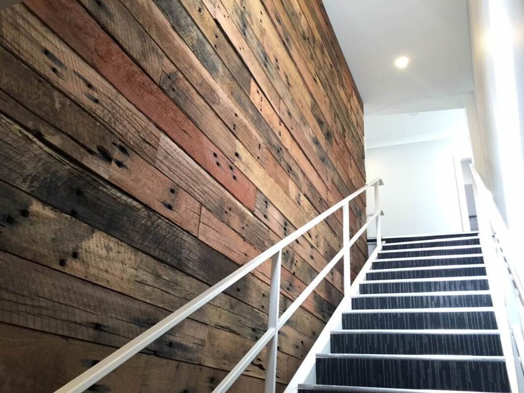 Staircase Feature Wall - Rough Sawn Sleeper Panels 